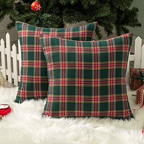 Image of AQOTHES Christmas Plaid Decorative Throw Pillow Covers Green Red 20x20