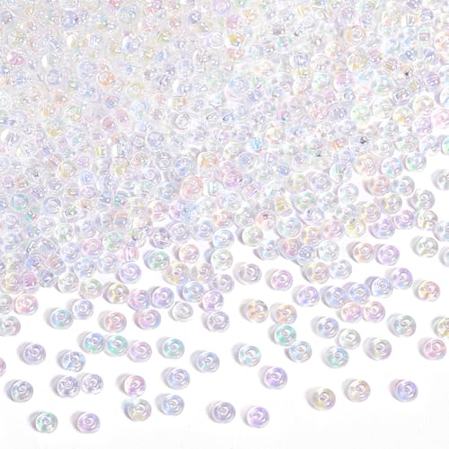 PH PandaHall 6000 Pcs 11/0 Glass Seed Beads, AB Color 2mm Seed Beads Round White Waist Bead Mini Spacer Bead for Earring Choker Bracelet Neckalce Waist Chain Jewelry DIY Crafts Making