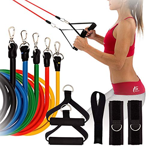 ZALU 11pcs Resistance Bands Set, Stretch Training Set with 5 Exercise Loop Resistance Bands, Foam Handles, 2 Core Sliders, Door Anchor, Handles, Legs Ankle Straps, Carry Bag
