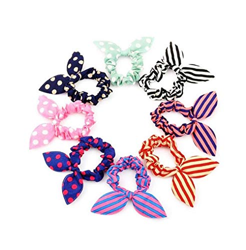 10PCS Children Kid Rabbit Ear Hair Tie Loop Elastic Rubber Band Hair Rope Ring Pony Ponytail Holder Beauty Tool For Babies Toddlers Kids Women Girls As Gift (Random Color)
