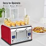 Toaster 4 Slice, KitchMix Bagel Stainless Toaster with LCD Timer, Extra Wide Slots, Dual Screen, Removal Crumb Tray (Red) - Image 4