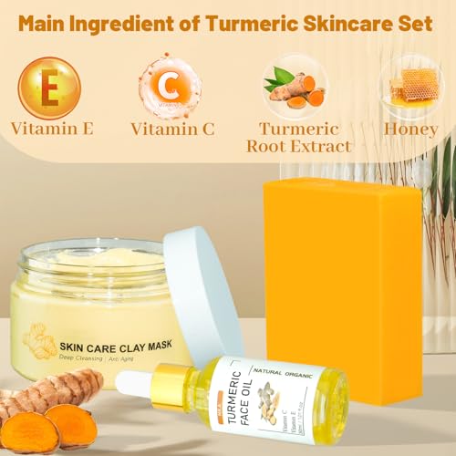 Mr.A Handmade Turmeric Soap Bar & Turmeric Face Clay Mask & Turmeric Oil Skincare Set, Vitamin C Facial Mask For Pores thumb #1