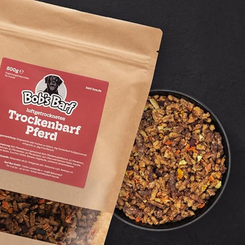 Trockenbarf Pferd luftgetrocknet, Hundefutter, 80% Pferdefleisch mit 20% Obst und Gemüse, 800g, Hypoallergen, Getreidefrei, Ergänzungsfutter für Allergiker (Pferd)
