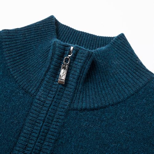 Men's 100% Wool Quarter Zip Stripes Sweaters Casual Long Sleeve Knitted Stand-Up Collar Pullover Polo Sweater4