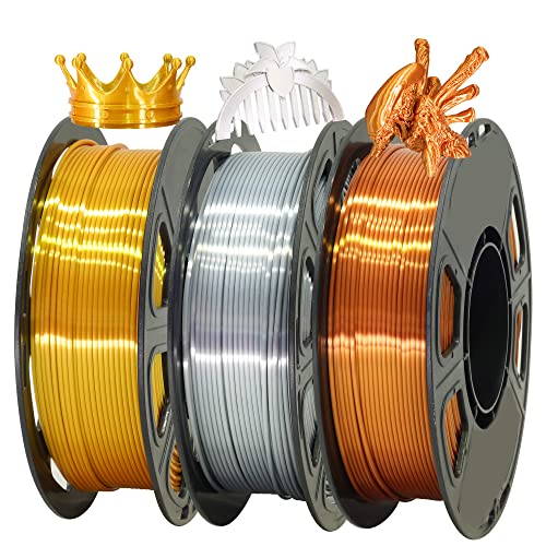 Image of Shiny Silk Gold Silver Copper PLA Filament Bundle, 1.75mm 3D Printer Filament, Each Spool 0.5kg, 3 Spools Pack, with One 3D Printer Remove or Stick Tool MIKA3D