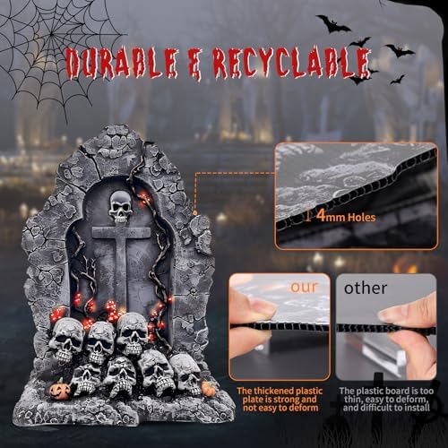 51s1b3JmO0L._AC_ Halloween Outdoor Decorations 25 Inch 5 Pack Halloween Cemetery Tombstones Yard Signs with 10 Metal Stakes Large Realistic Scary Skeleton Crack Gravestones Yard Lawn Outdoor for Kids