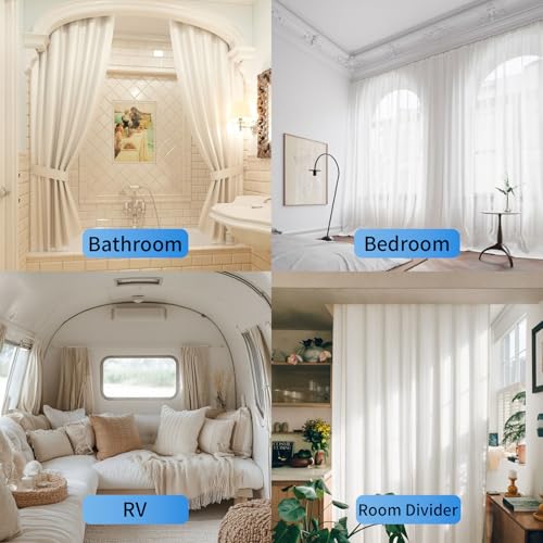 Riel de cortina flexible de 3 m blanco, barra de cortina curva resistente para RV y ducha 7