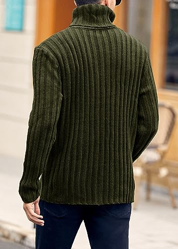 Mens Sweaters Turtleneck Cable Knitted Pullover Long Sleeve Slim Fit Chunky Casual Fall Winter Warm Cardigans (Large, Army Green) #TOP3