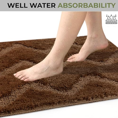 Image of Luxe Home Super Soft Microfiber Bath Mats Non-Slip TPR Backing Scotland Waves Water Soak Bathroom Mat & Door Mats for Home Combo (38x58 cm) - Sea Coffee