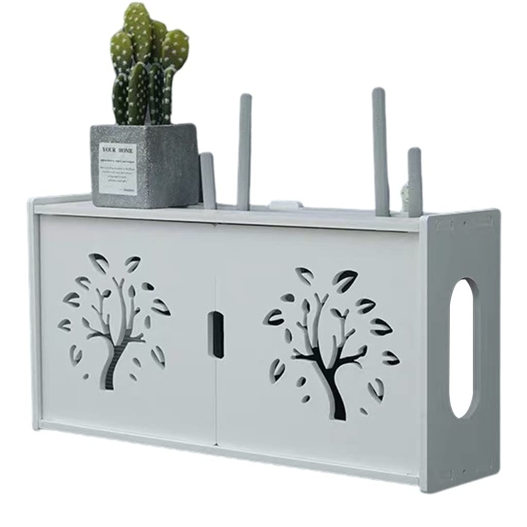 Support Mural pour routeur/TV, boîtier routeur/Wi-FI, Montage sans perçage, Organisateur de câbles et de Prises, décoration pour Bureau ou Salon (Couleur : Blanc, Dimensions : 48 x