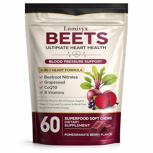 Jqewlg Lumivyx Beet Chews - Beetroot with Grape Seed Extract & CoQ10 Nitric Oxide Support Formula for Circulation Pomegranate Berry Flavor Non-GMO Gelatin-Free - 60 Chews