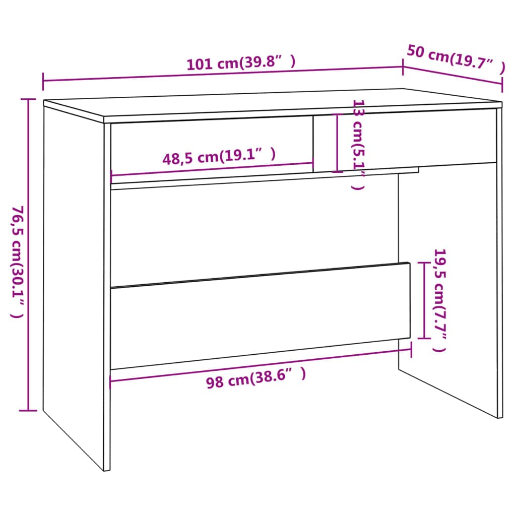 Scrivania grigio cemento, 101 x 50 x 76,5 cm, in legno con 2 cassetti, robusto tavolo da lavoro per ufficio e casa, piano stabile per monitor e accessori, semplice