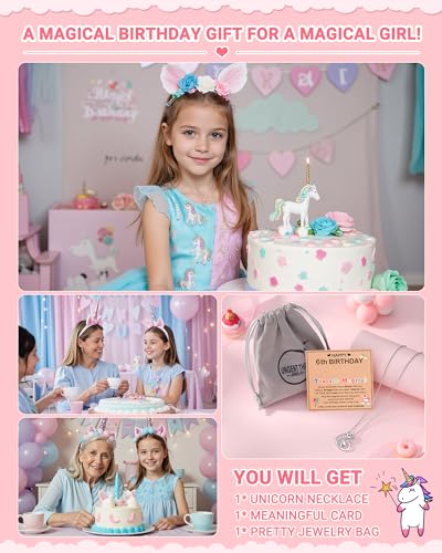UNGENT THEM Happy 4th/5th/6th/7th Magical Birthday Gifts for Girls, Unicorn Necklace Bday Presents 6