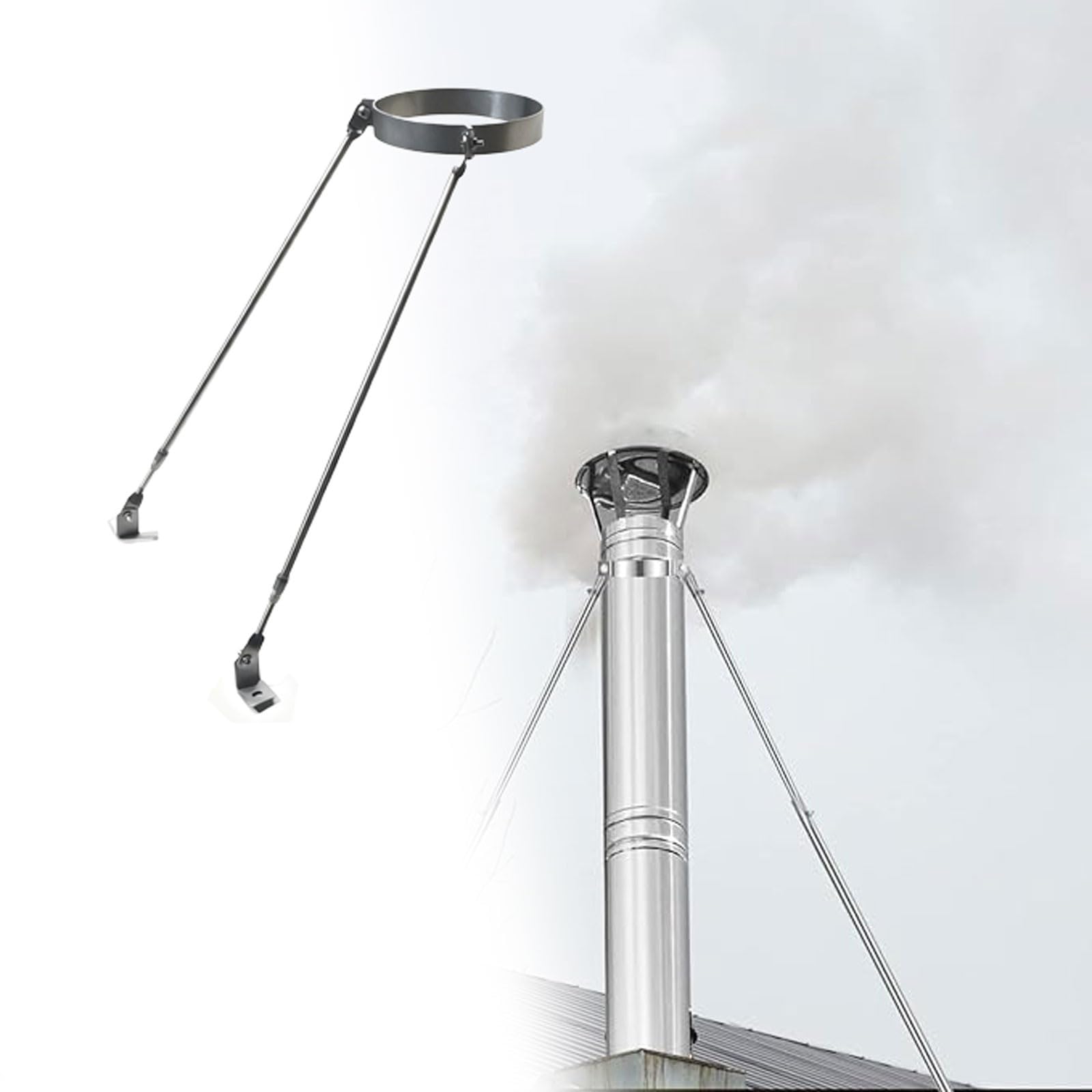Support de cheminée télescopique 144mm pour stabiliser le conduit face au vent