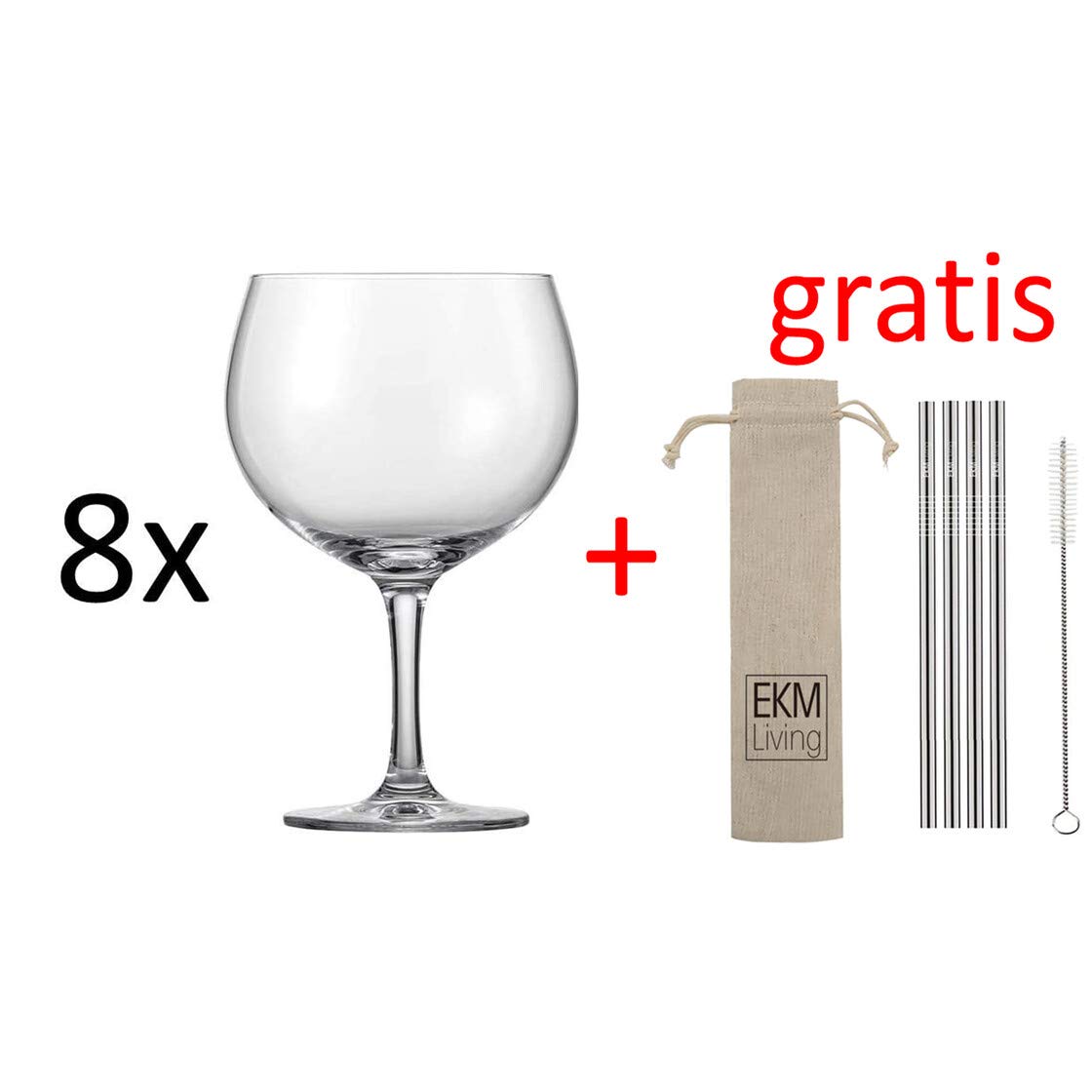 Schott Zwiesel Bar Special Longdrinkglas, Gin Tonic, 8er Set, Kristallglas, 696 ml, 120017 x 4 + Gratis 4er Set EKM Living Edelstahl Trinkhalme