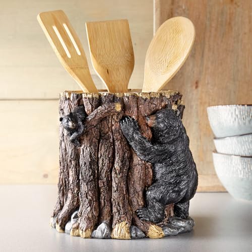 BLACK FOREST DECOR Bear & Tree Trunk Utensil Holder