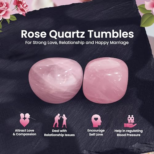 Image of SOLAVA Original Rose Quartz Stone Tumble-Natural Pink Crystal Stones Tumble For Healing, Love, Trust, Positivity, Compassion, Manifestation And Meditation-4 Piece