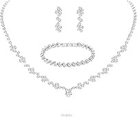 ElegGlo Silver Crystal Bridal Jewelry Set: Teardrop Dangle Earrings, Rhinestone Necklace & Bracelet for Bride Bridesmaid Wedding Party