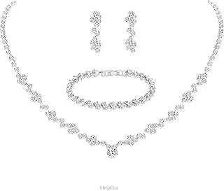 Silver Crystal Bridal Jewelry Set, Teardrop Dangle Earrings Rhinestone Necklace Bracelet for Bride Bridesmaid