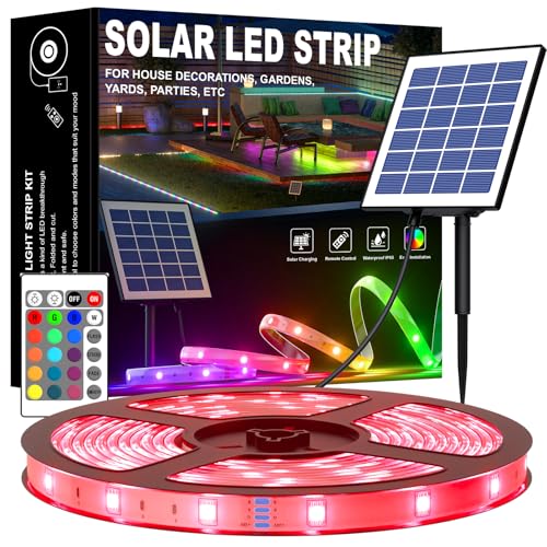 Image of MIHEAL Solar LED Strip Lights, 50FT RGB Color Changing, IP67 Waterproof | Solar powered, RGB color changing, outdoor decorative fairy lights, for yard garden trees patio fence decor