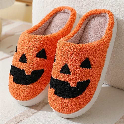 Halloween Slippers for Women Men Plush Warm Spooky Slippers Fuzzy House Shoes, Retro Memory Foam Cute Cartoon Plush Fluffy Warm Fur Lined Home Winter Shoes Slip on Indoor Outdoor Slipper2