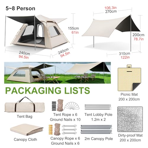 Carpa de Camping Pop Up para 4-8 Personas con Toldos miniatura 2