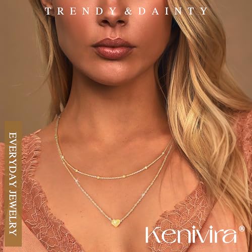 Kenivira Dainty Layered Gold Heart Necklaces For Women Cute 18K Gold Plated Heart Pendant Necklace For Women - image 2