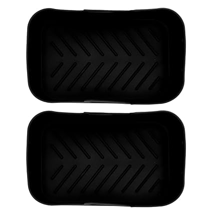 NEE 2 Sets Silicone Convection Oven Basket and Non-Stick Rectangular Air Oven Mat for Kitchen BPA Free Black