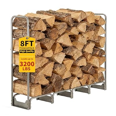 PeakPursuit 8FT Firewood Rack with 600d Oxford Waterproof Cover, Heavy Duty Indoor/Outdoor Steel Log Storage Rack - Wood Pile Holder Stacker Organizer for Fireplace, Patio, Fire Pit, Backyard