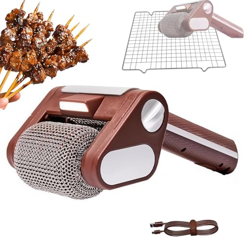 Cepillo eléctrico para parrilla con luz LED, limpiador giratorio recargable para barbacoa y cocina