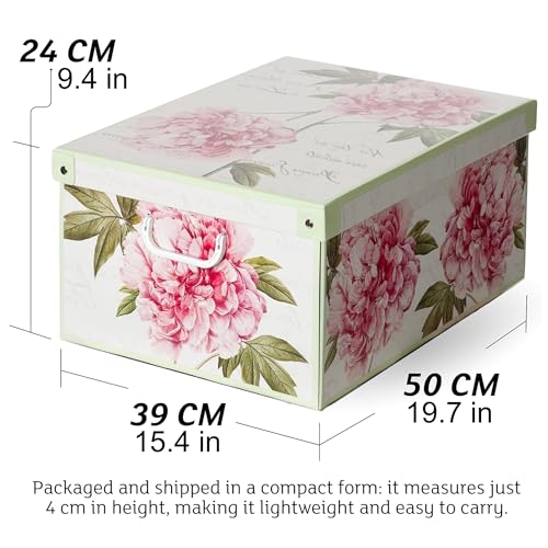 Lavatelli: Storage Box 6 Pack: Large - Flower Mix - Lid & Handles, Decorative Cardboard Organizer, Stack-Fold, Home-Clothes-Linens, 19.7 x 15.4 x 9.4 by Lavatelli - Image 2