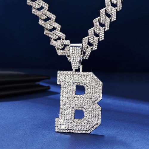 Cuban Link Chain for Men, Miami Men's Chain Silver Gold Plated Necklace for Diamond Chain for Ice Chain Hip Hop Jewelry Gift, Rhinestone pendant necklace for fashion jewelry2