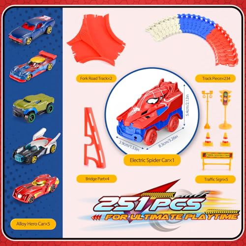 Toyokid Spielzeug ab 2 3 4 5 6 Jahre Junge, Spielzeug Rennbahn Auto Kinderspielzeug ab 2 3 4 Jahre Ostergeschenke für Kinder Autorennbahn für Kinder Superheld Auto Geschenk Junge 2-6 Jahre