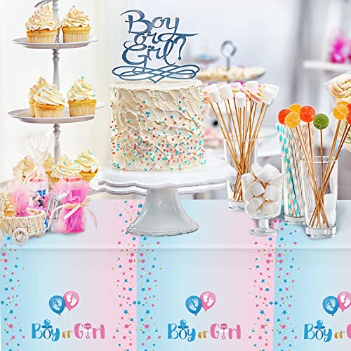 Daiuni 1Pcs Boy Or Girl Gender Reveal Tablecloth Pink And Blue Plastic Disposable Table Cover For Baby Gender Reveal Party Decorations Supplies, 54" X 108" #TOP3