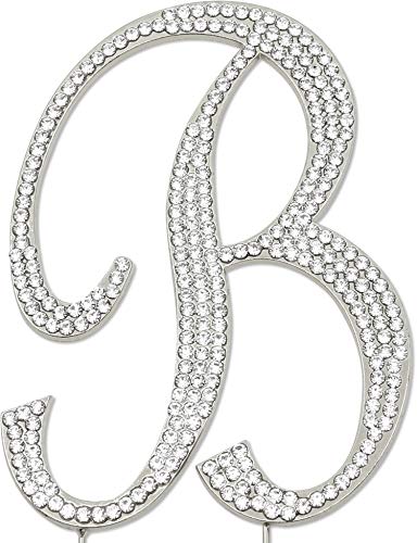 Sparkly Rhinestones Letter B Cake Topper, Birthday Wedding Anniversary Silver Initial B