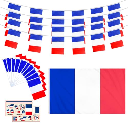 Decoraciones de desfile con banderas de Francia y tatuajes temporales para animar fiestas tradicionales 2