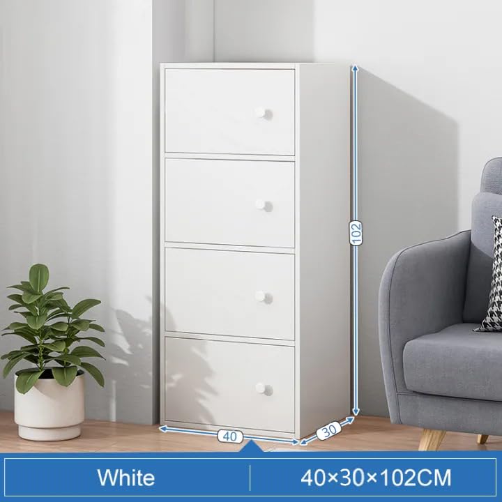 Image of 4-Door Morden Wooden Collapsible Wardrobe for Storage /Space Saving Wooden Wardrobe with Doors /Collpsible Storage Organiser /Living Room - (White, 4 Layer)