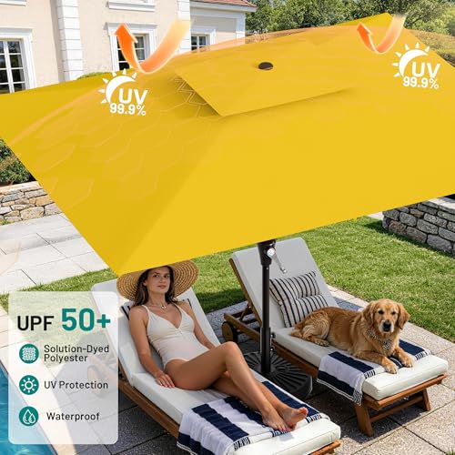 Image of AreShark 8'x10' 2 Tiers Rectangular Patio Umbrella - Outdoor Umbrella Waterproof UV Protection, Market Table Umbrella w /Crank for Pool, Backyard, Deck(Yellow)