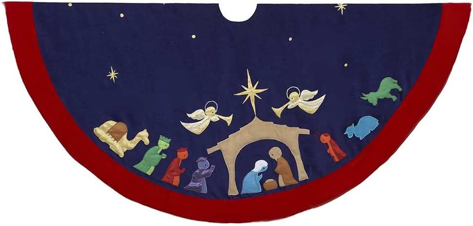 52-Inch Deep Blue and Red Nativity Tree Skirt