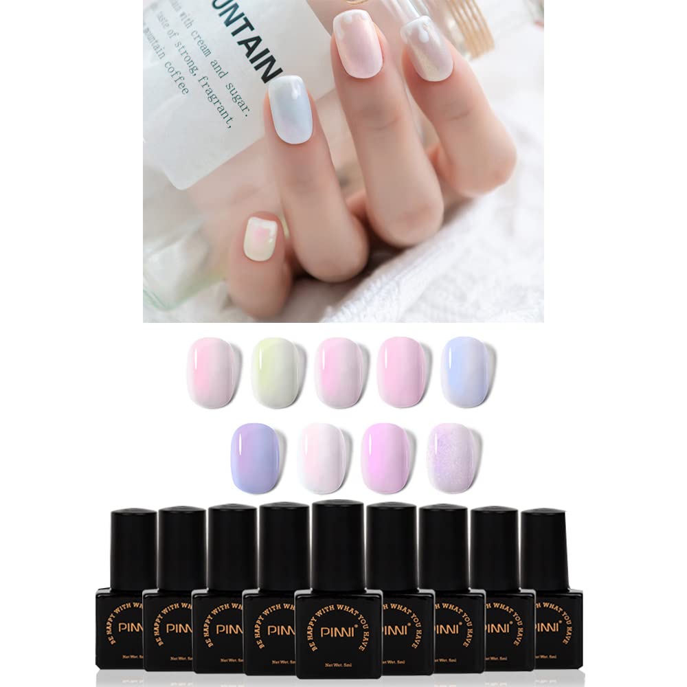 PINNI Shell Gel Nail Polish Glitter Pearl Gel Nail Polish for Semi-permanent UV LED Manicure Set, Polarized Glimmer Shiny Shimmer Gel Nail Varnish, 13 Pastel Candy Colors, Nail Art Set