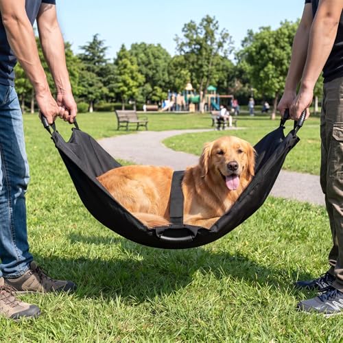 Geiserailie Black Emergency Dog Stretcher for Large Dogs (up to 250 Lbs) Portable Thickened Oxford Fabric Pet Carrier with 6 Handles & Safety Strap Foldable for Travel & First Aid