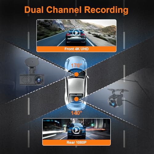Dash Cam Front and Rear, 4K+1080P Dual Dash Camera for Cars with WiFi & GPS, Dashboard Camera Dashcam with App Control, Free 64GB Card, 170° Wide Angle, G-Sensor, Loop Recording, 24H Parking Mode - Image 3