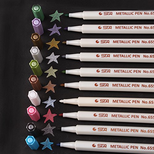 Metallic Marker Pens,Set of 10 Colors,Metallic Color Painting Marker For Card Making,DIY Photo Album(Round Tip)