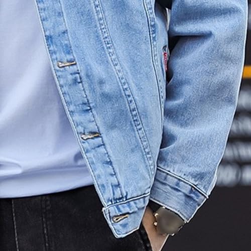 Swjglittr Mens Classic Lapel Jean Jacket Casual Slim Fit Trucker Cowboy Coat Pocket Front Casual Men Denim Jackets thumb #4