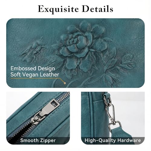 Image of Small Crossbody Purses for Women, Trendy Vegan Leather Crossbody Bag Embossed Travel Shoulder Handbags with Wide Strap