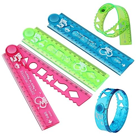 3 Pieces Transparent Coloured Rulers 30cm Folding Ruler Rulers Shatterproof Multipack Flexible Multifunctional Children Stationery Learning Drawing Plastic Ruler for School Kids Office Supplies Cover