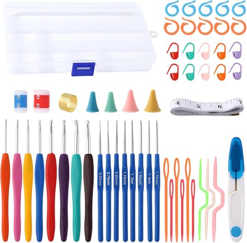 Image of VERAT 52 Piece Crochet Set /Crochet Hook /Knitting Accessories /Stitching Material /Tools for Tailoring /Needle and Thread Box /Ergonomic Crochet Hooks Set /Crochets for Arthritic Hands /Craft /Nice Gift for Women