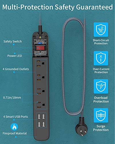 image for Surge Protector Power Strip with USB - NTONPOWER Flat Plug Power Strip