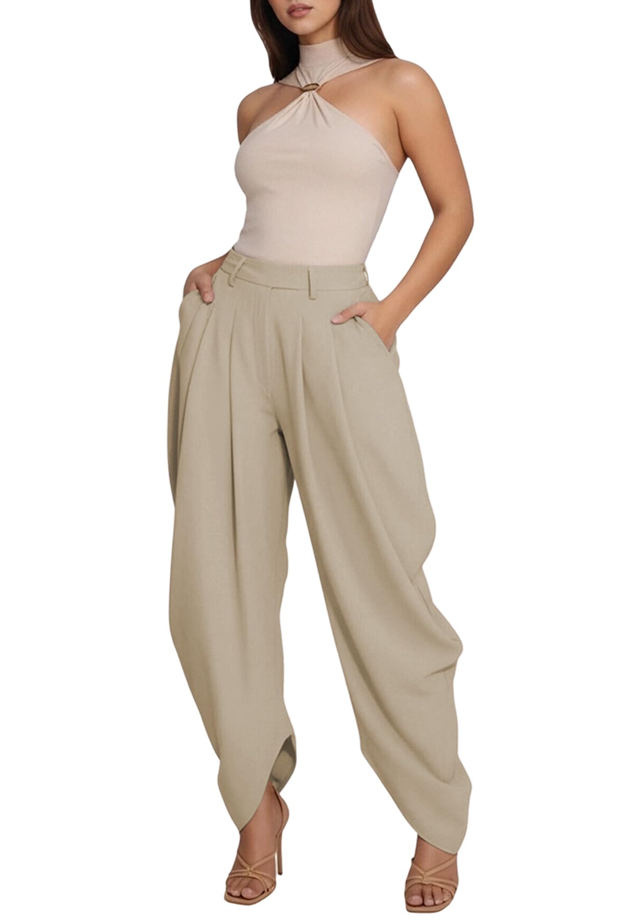 HuiSiFang Womens Barrel Pants Business Casual High Waisted Baggy Flowy Pants Wide Leg Loose Sweatpants