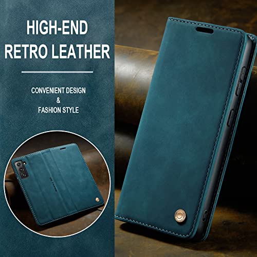 Qltypri Samsung Galaxy S22 Plus Case Vintage Pu Leather Wallet Case Tpu Bumper [Card Slots] [Hands-Free Kickstand] [Magnetic Closure] Shockproof Flip Folio Case For Samsung Galaxy S22 Plus - Blue #TOP5